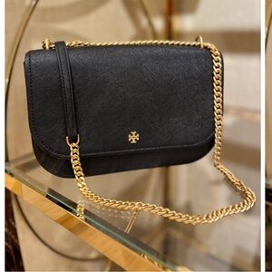 Tory Burch Black Crossbody Bag with Gold Chain